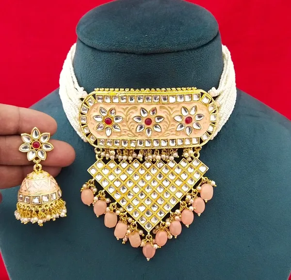 Hand_Made_Meenakari_Peach_Chic_Aad_Necklace_Set_and_Earrings_with_Jhumka