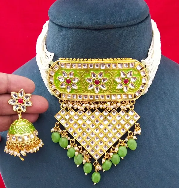 Mint_Sea_Green_Color_Choker_Necklace_Set_and_Earrings_with_Jhumka_Earring