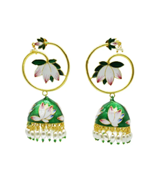 Long_Green_Earring_with_Handmade_MeenaKari