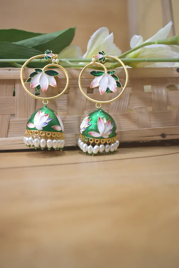 Long_Green_Earring_with_Handmade_MeenaKari