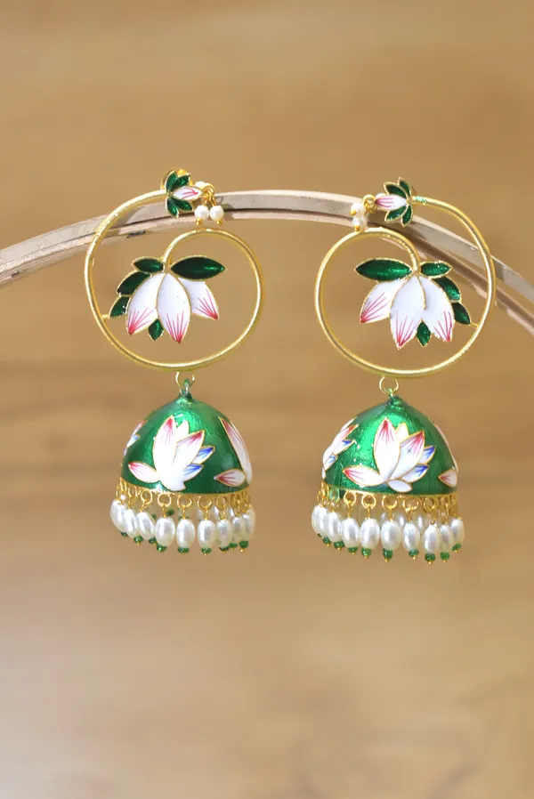 Long_Green_Earring_with_Handmade_MeenaKari