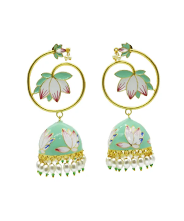 Mint_Long_Jhumka_Earring_with_Hand_made_Meenakari