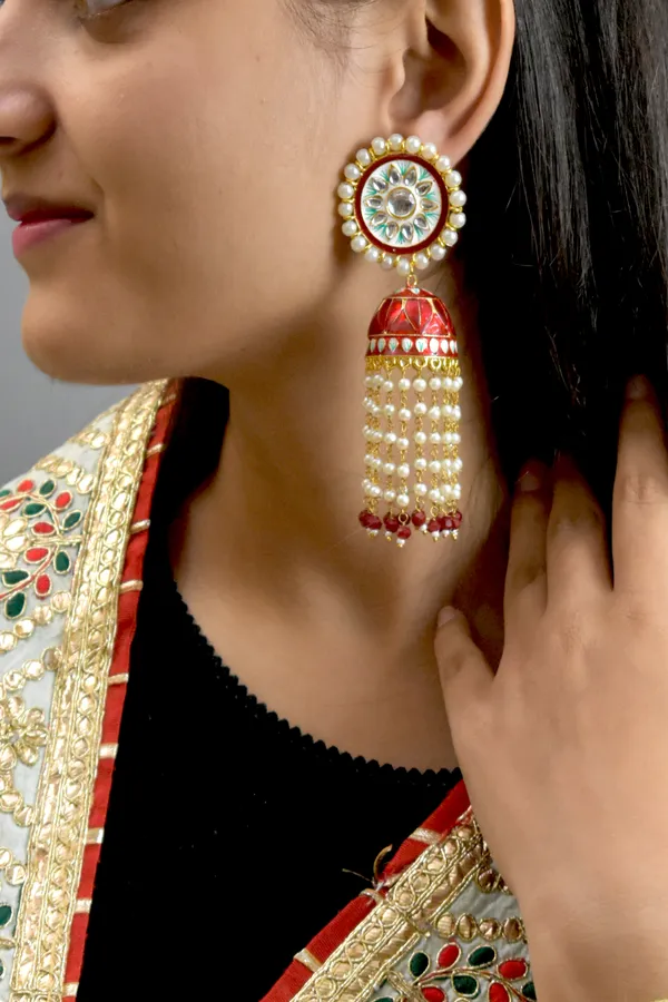 Quality_Beautiful_Hand_Crafted_Meena_Kari_Maroon_Dark_Red_Long_Jhumka