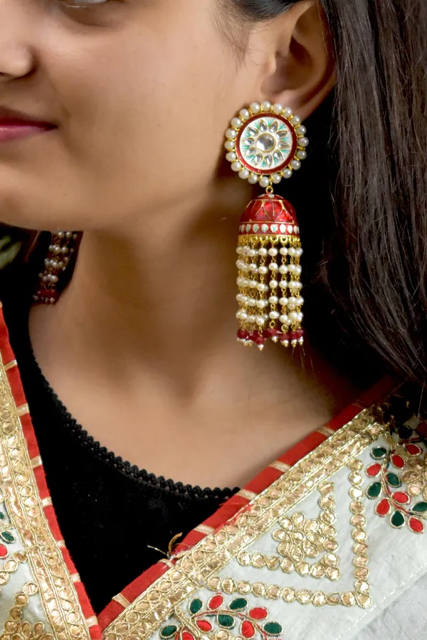 Quality_Beautiful_Hand_Crafted_Meena_Kari_Maroon_Dark_Red_Long_Jhumka