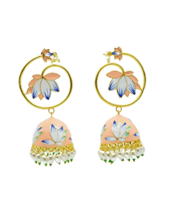 Quality_Peach_Long_Jhumka_Earring_with_Handmade_Meenakari