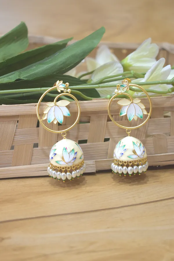 White_Long_Earring_with_Handmade_Meenakari