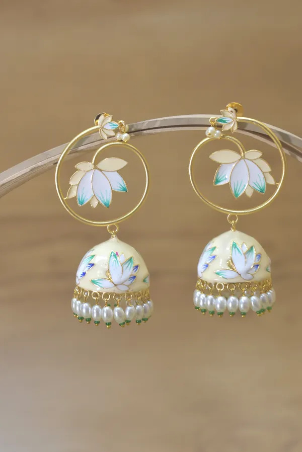 White_Long_Earring_with_Handmade_Meenakari