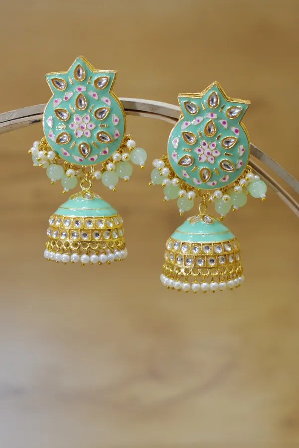 Hand_Made_Meenakari_Jhumka_Earring_with_Tikka