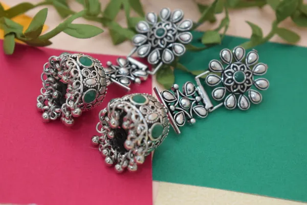 Green_Oxidise_Jhumka_Earring