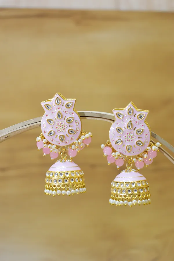 Hand_Made_Meenakari_Jhumka_Earring_with_Tikka