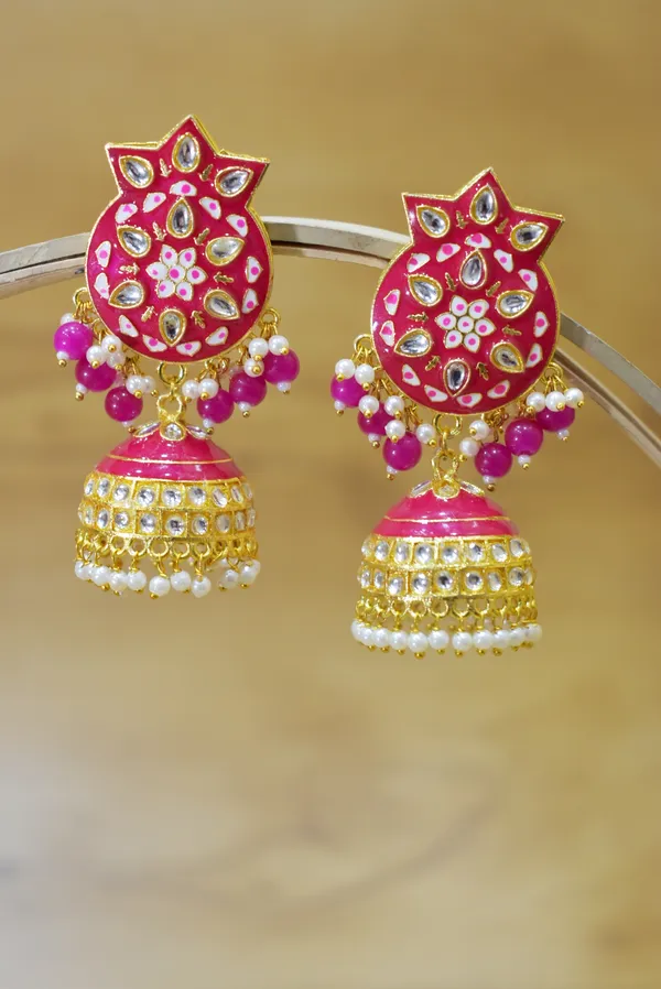 Hand_Made_Meenakari_Jhumka_Earring_with_Tikka