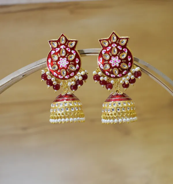 Hand_Made_Meenakari_Jhumka_Earring_with_Tikka