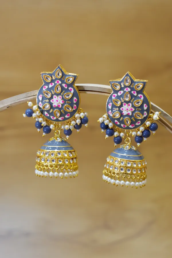Hand_Made_Meenakari_Jhumka_Earring_with_Tikka