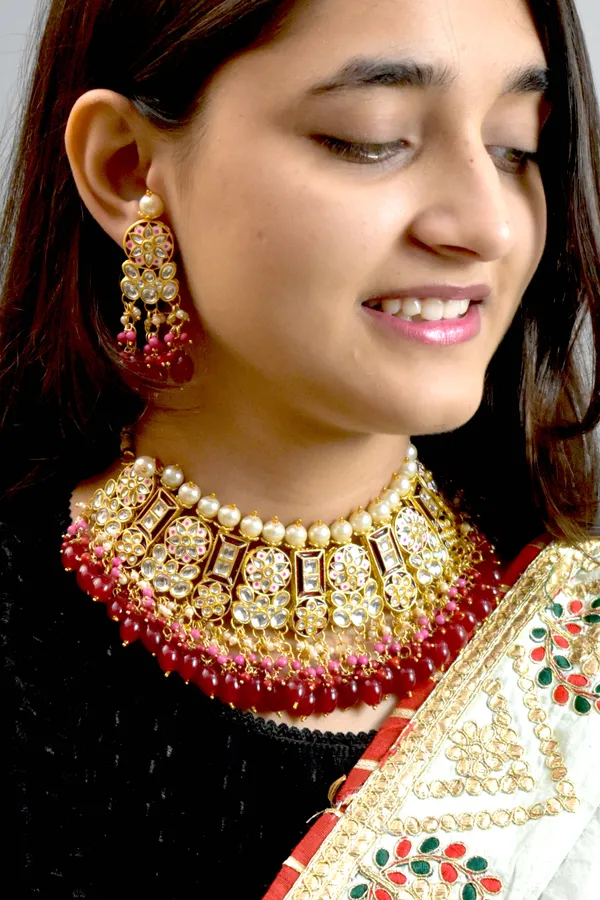 Mahroon_Dark_Red_Choker_Necklace_Set_and_Earrings