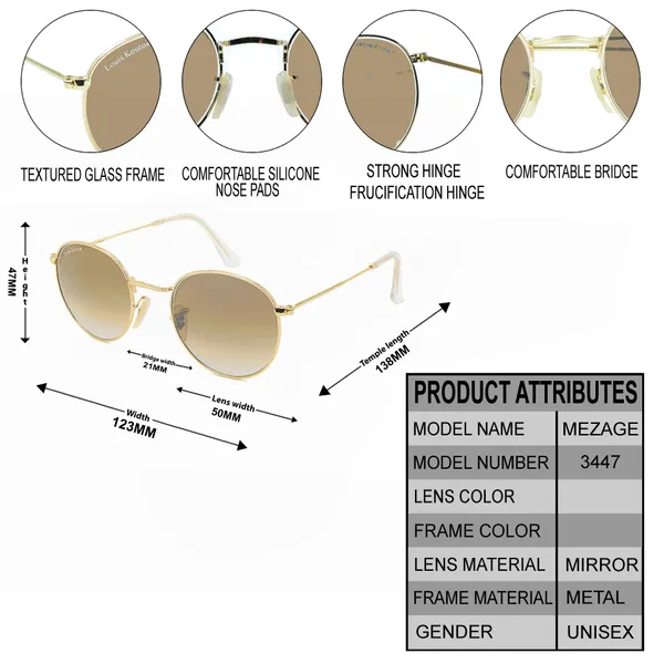 LOUIS_KOUROS_Brown_Gradient_Mezage_Mirrored(Glass),_UV_Protection,_Toughened_Glass_Lens,_UV_Protection,_Night_Vision,_Round_Sunglasses_(50)__(For_Men_&_Women,_Brown_Gradient)