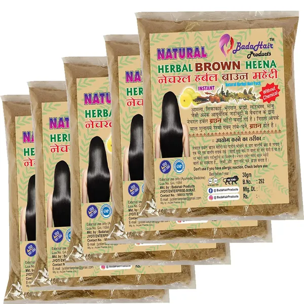 Natural_Herbal_Organic_Henna_Mehendi_Hair_Powder_Pack_For_Special_Ammonia_Free|_Herbal_Based|_Henna_Hair_Colour_Powder|Atural_-_Brown_(30_Gram_Each,_5)