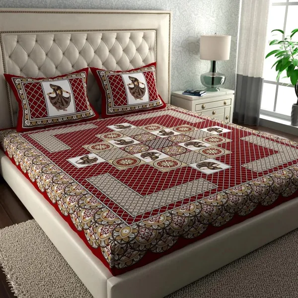 Jaipuri Chadar Red Rajasthani Jaipuri Traditional Double Bed Bedsheet