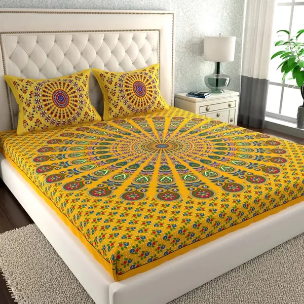 Jaipuri Chadar Yellow Rajasthani Jaipuri Traditional Double Bed