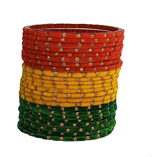 Laal_Amrood_Velvet_Glass_Bangles_Set_For_Women_&_Girls_With_Zari_Pattern_(Pack_of_24)