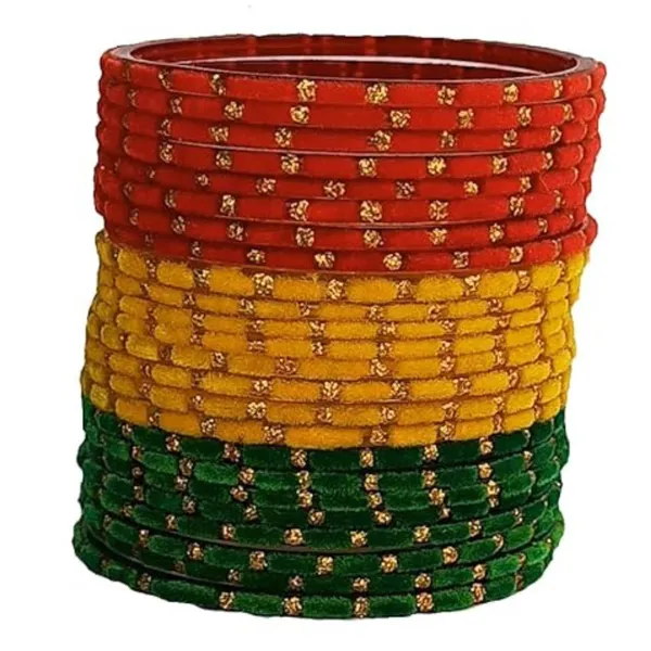 Laal_Amrood_Velvet_Glass_Bangles_Set_For_Women_&_Girls_With_Zari_Pattern_(Pack_of_24)