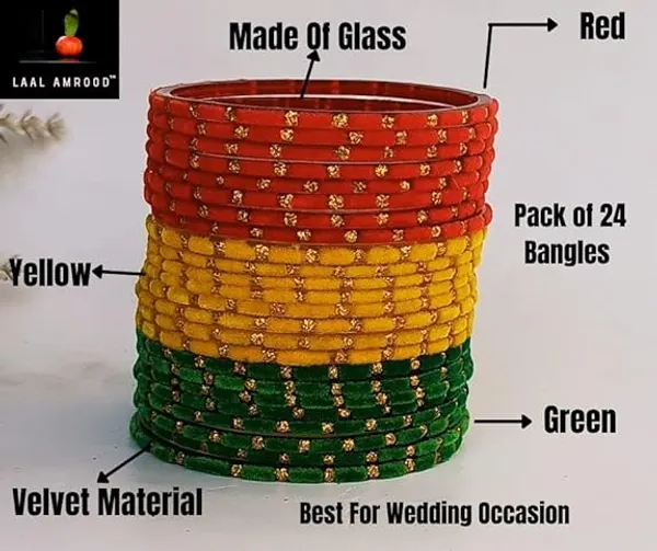Laal_Amrood_Velvet_Glass_Bangles_Set_For_Women_&_Girls_With_Zari_Pattern_(Pack_of_24)