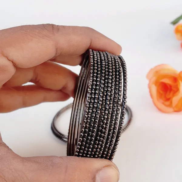 Laal_Amrood_Metal_Bangle_Set_For_Women_&_Girls_Black_Oxidised_Dot_Design_(Pack_of_12)