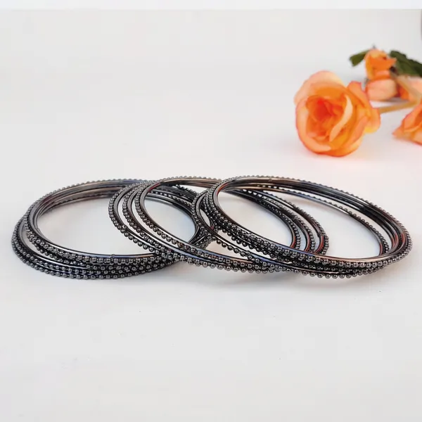 Laal_Amrood_Metal_Bangle_Set_For_Women_&_Girls_Black_Oxidised_Dot_Design_(Pack_of_12)