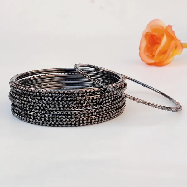 Laal_Amrood_Metal_Bangle_Set_For_Women_&_Girls_Black_Oxidised_Dot_Design_(Pack_of_12)
