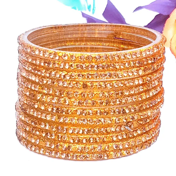 Laal Amrood Pack of 12 Beaded Glass Bangle Golden Stone Work Studded by  Zircon Chudi Set Bracelet for Women Girls (Pack of 12) Price in India  Buy