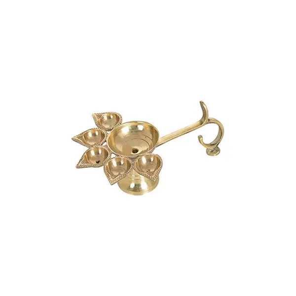 Handmade_Brass_Handheld_Panch_Aarti_Diya_Golden