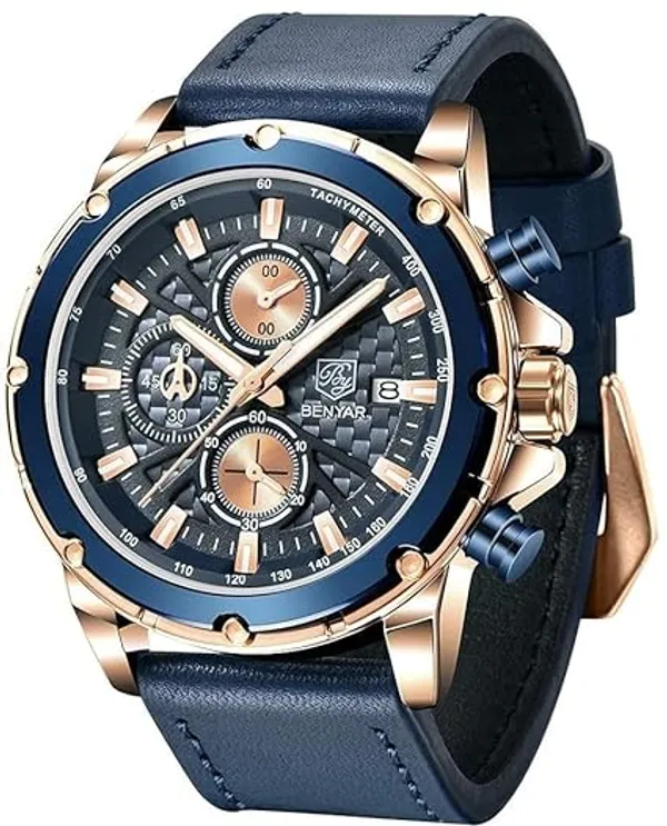 SILICA SILICATE Watches for Men Leather Strap Analog Chronograph Fashion Business Sport Design Mens Watch 30M Waterproof Stylish Elegant Gifts for Men