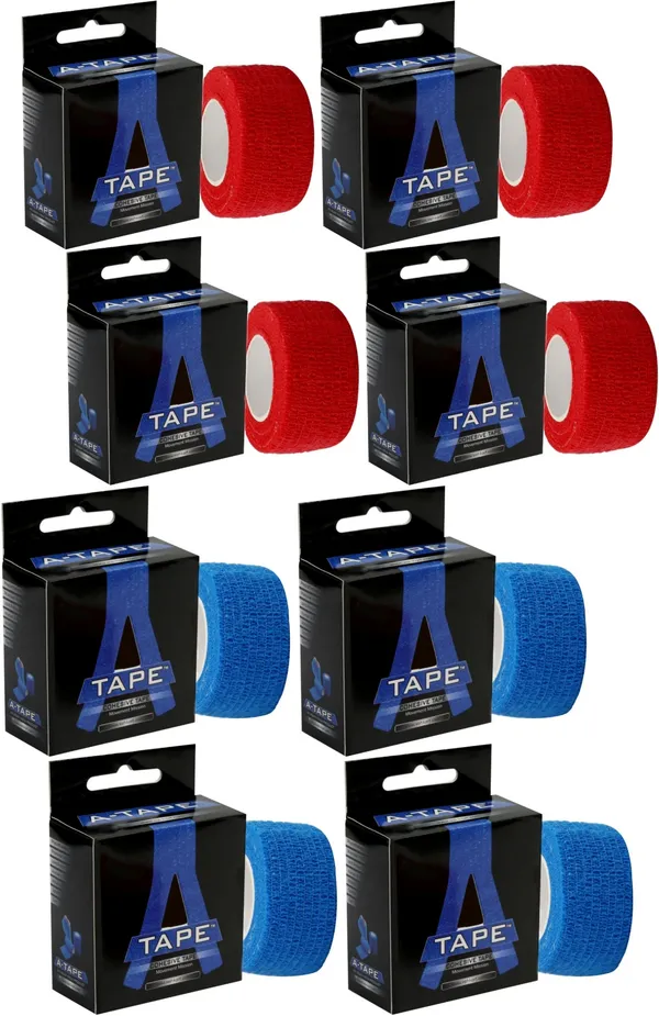 A-TAPE_Self_Adhesive_Cohesive_Crepe_Bandage_(2.5_cm_X_4.5_m-_Pack_of_8)_Blue_&_Red_Crepe_Bandage_(2.5_cm)