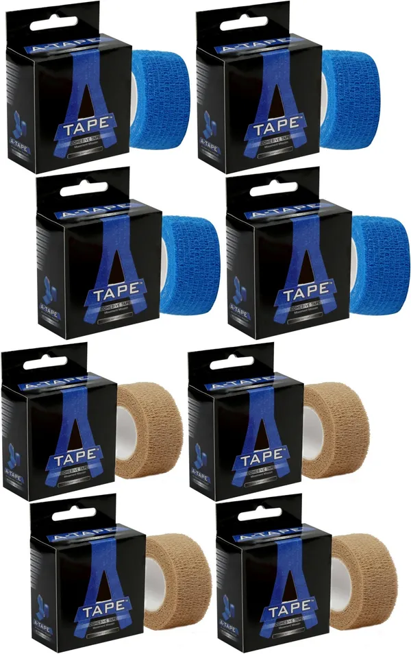 A-TAPE_Self_Adhesive_Cohesive_Crepe_Bandage_(2.5_cm_X_4.5_m-_Pack_of_8)_Blue_&_Beige_Crepe_Bandage