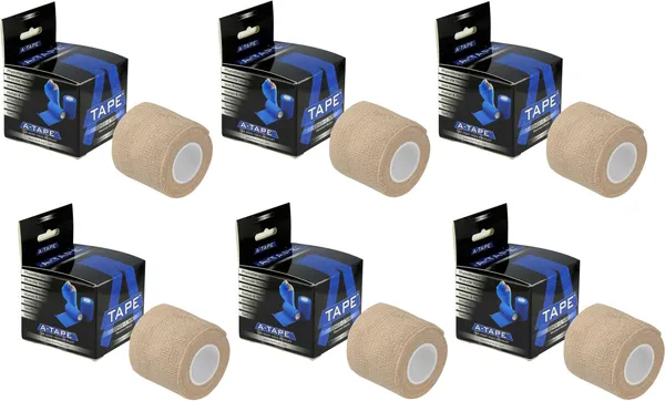 A-TAPE_Breathable_Self_Adhesive_Cohesive_Bandage_�_for_Sports,_Wrap,_Athletic,_Non_Woven_First_Aid_Medical,_Wrist,_Swelling_(5_cm_X_4.5_mtr-_Pack_of_6)_Beige_Cotton_Crepe_Bandage_(5_cm)