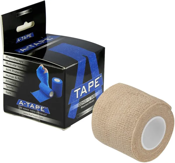 A-TAPE_Breathable_Self_Adhesive_Cohesive_Bandage_�_for_Sports,_Wrap,_Athletic,_Non_Woven_First_Aid_Medical,_Wrist,_Swelling_(5_cm_X_4.5_mtr-_Pack_of_6)_Beige_Cotton_Crepe_Bandage_(5_cm)