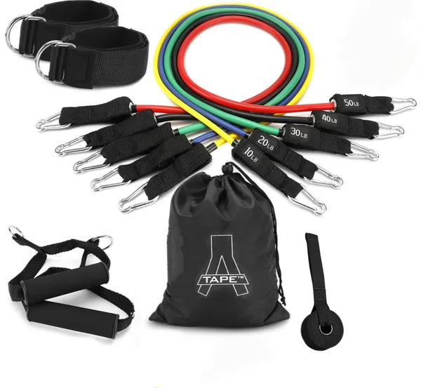 A-TAPE_Resistance_Tube_Set_with_Door_Anchor,_Handles,_Ankle_Straps_Resistance_Band_Resistance_Band_(Pack_of_11)