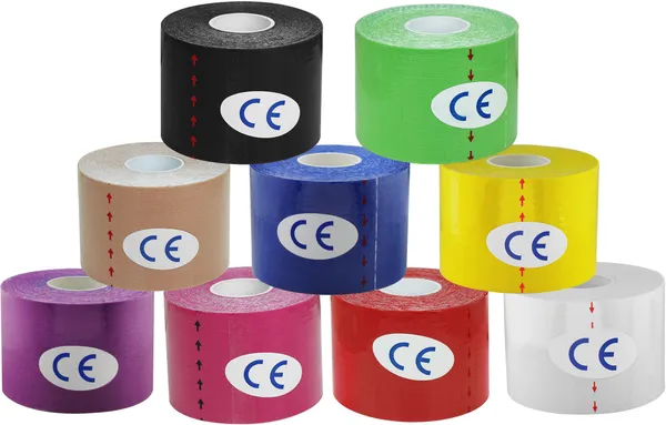A-TAPE_A_-TAPE_Kinesiology_Tape_(Pack_of_9)Knee,_Calf_&_Thigh_Support_(Black,_Beige,_Purple,_Pink,_D.Blue,_Green,_Red,_Yellow,_White)_Kinesiology_Tape_(Multicolor)