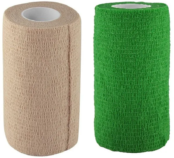 A-TAPE_Self_Adhesive_Bandage_Cohesive_Beige_&_Green_(10_cm_X_4.5_meters,_Pack_of_2)_Elastic_Crepe_Bandage