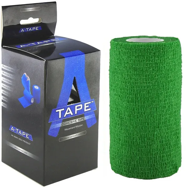 A-TAPE_Self_Adhesive_Bandage_Cohesive_Beige_&_Green_(10_cm_X_4.5_meters,_Pack_of_2)_Elastic_Crepe_Bandage