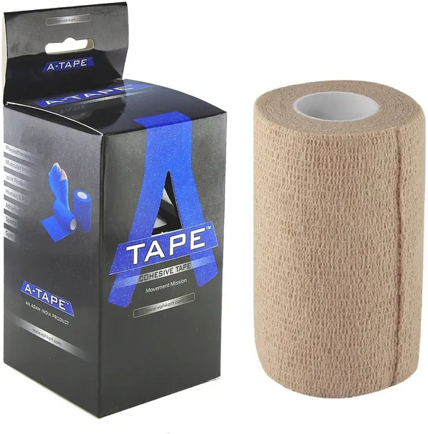 A-TAPE_Self_Adhesive_Bandage_Cohesive_Beige_&_Green_(10_cm_X_4.5_meters,_Pack_of_2)_Elastic_Crepe_Bandage
