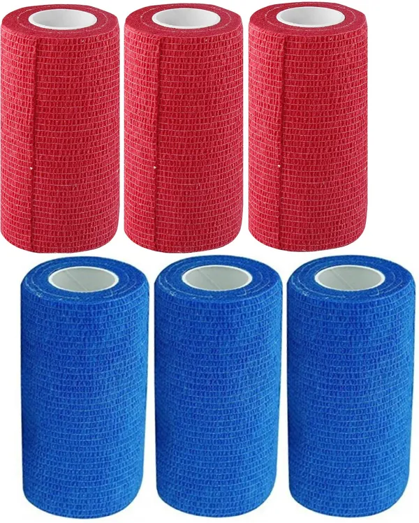 A-TAPE_Breathable_Self_Adhesive_Cohesive_Bandage_�_for_Sports,_Wrap,_Athletic,_Non_Woven_First_Aid_Medical,_Wrist,_Swelling_(10_cm_X_4.5_mtr-_Pack_of_6)_Red_&_Blue_,_Cotton_Crepe_Bandage_(10_cm)