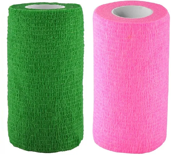 A-TAPE_Self_Adhesive_Bandage_Cohesive_Green_&_Pink_(10_cm_X_4.5_meters,_Pack_of_2)_Elastic_Crepe_Bandage