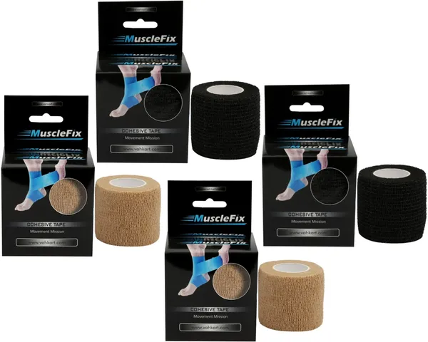 MuscleFix_Cohesive_Crepe_Bandage,_Self_Adhesive_Tape_(5_cm_X_4.5_m_Pack_of_4)Beige_&_Black_Crepe_Bandage