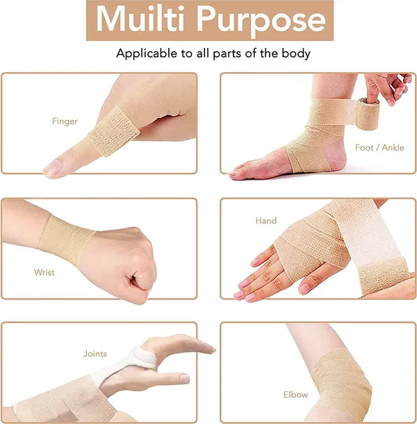 MuscleFix_Cohesive_Crepe_Bandage,_Self_Adhesive_Tape_(5_cm_X_4.5_m_Pack_of_4)Beige_&_Black_Crepe_Bandage