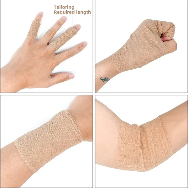MuscleFix_Cohesive_Crepe_Bandage,_Self_Adhesive_Tape_(10_cm_X_4.5_m_Pack_of_4)_Red_&_Beige_Crepe_Bandage_(10_cm)