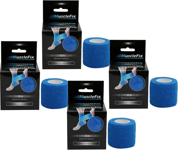 MuscleFix_Cohesive_Crepe_Bandage,_Self_Adhesive_Tape_(5_cm_X_4.5_m_Pack_of_4)_Blue_Crepe_Bandage