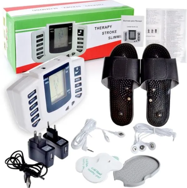 AGAM_Tens_Electrical_Nerve_Stimulation_Physiotherapy_Pulse_Digital_Massage_Machine_For_Body_Pain_Relief_Management_with_4_Pads_and_slippers_Massager_(Black,_White)
