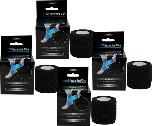 MuscleFix_Cohesive_Crepe_Bandage,_Self_Adhesive_Tape_(5_cm_X_4.5_m_Pack_of_4)_Black_Crepe_Bandage