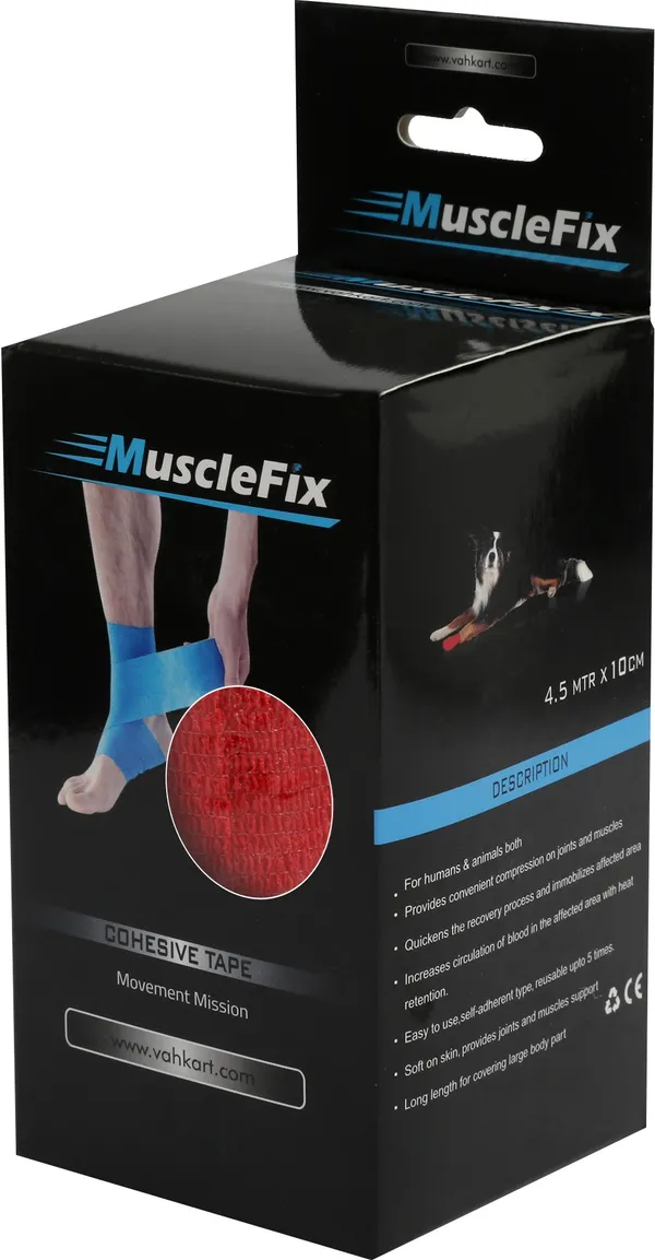 MuscleFix_Cohesive_Crepe_Bandage,_Elastic_Self_Adhesive_Tape_(10_cm_X_4.5_m_Pack_of_4)_Red_Crepe_Bandage
