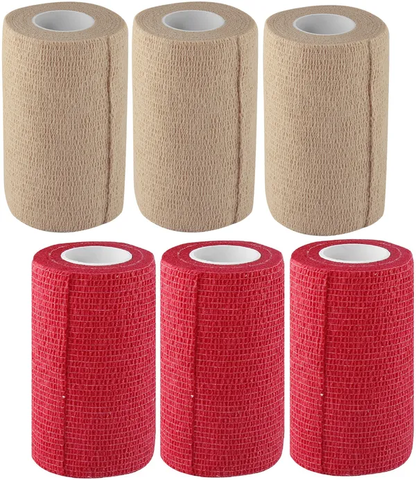 A-TAPE_Breathable_Self_Adhesive_Cohesive_Bandage_�_for_Sports,_Wrap,_Athletic,_Non_Woven_First_Aid_Medical,_Wrist,_Swelling_(10_cm_X_4.5_mtr-_Pack_of_6)_Beige_&_Red_,_Cotton_Crepe_Bandage
